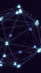 Poster - Animation of network of connections with icons over dark background