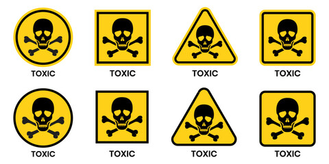 Wall Mural - Set hazard danger yellow vector signs. Radiation sign, Biohazard sign, Toxic sign.