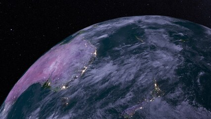 Wall Mural - The Earth rotating animation from night to day as slow and long version. Close up Nightly Australian continent , NewHolland with galaxy stars. Elements of this image furnished by NASA.
