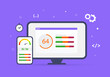 © bestforbest - Website Page Speed Optimization SEO concept. Page speed charts on desktop and smartphone screens, with Core Web Vitals metrics LCP, FID, and CLS. Improve user experience and SEO ranking