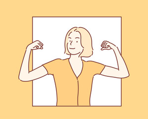 Strong powerful  woman. Hand drawn style vector design illustrations.