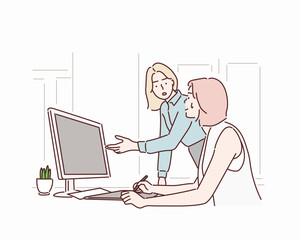 Wall Mural - boss shouting to employee because she mistake working. hand drawn style vector design illustrations.