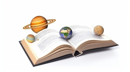 Wall Mural - Open book revealing the solar system, Isolated on white background, Generative AI