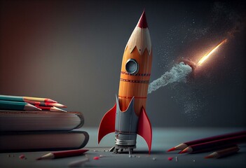 Back to school theme with a rocket. Generative AI