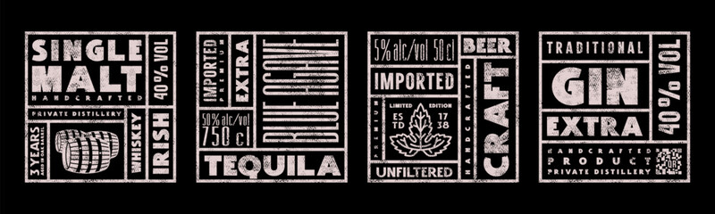 Sticker - Set of template square label for beer, gin, tequila and whiskey