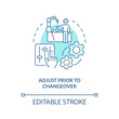 © bsd studio - Adjust prior to changeover turquoise concept icon. Production process improvement abstract idea thin line illustration. Isolated outline drawing. Editable stroke. Arial, Myriad Pro-Bold fonts used