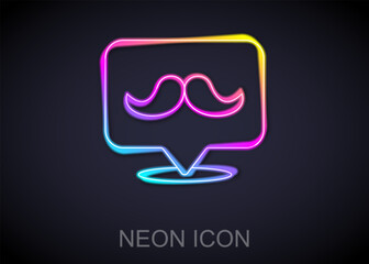 Canvas Print - Glowing neon line Mustache icon isolated on black background. Barbershop symbol. Facial hair style. Vector