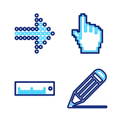 Poster - Set line Pencil and line, Ruler, Pixel hand cursor and Dots arrow icon. Vector