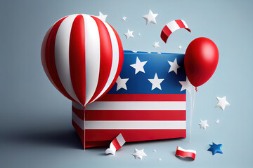 Sticker - 4th of july usa independence day labor day and memorial day banner design of american flag and balloon with gift box 3d render. Generative Ai
