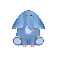 Wall Mural - Cute blue elephant character as kids toy 3D illustration. Cartoon drawing of adorable wild animal as mascot or gift in 3D style on white background. Wildlife, childhood, zoo concept