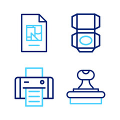 Canvas Print - Set line Stamp, Printer, Carton cardboard box and File document icon. Vector