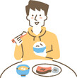 和食を食べている一人暮らしの男性_色