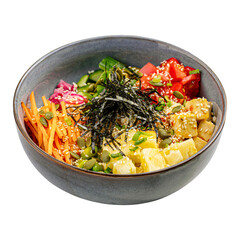 Canvas Print - portion of tofu poke bowl with vegetables