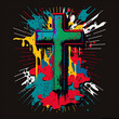 Pop art Christian cross icon isolated on color background.