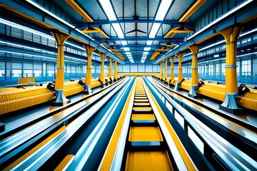 Automated robotics futuristic electric cars factory production line