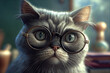 © Dr_Microbe - A charming illustration of a cat wearing glasses, with a curious expression on its face, generative ai