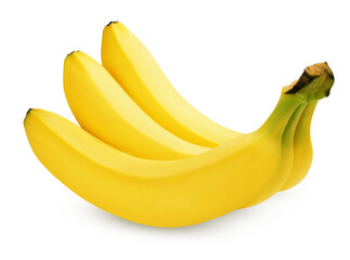 Poster - Bunch of three yellow bananas isolated on transparent background