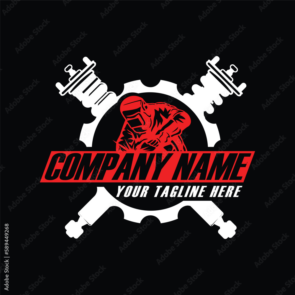 Welding with spark logo design, Welder logo, , tool welder, constructio logo,metal logo, equipment silhouette, steel logo, weld logo,workshop logo vector illustration