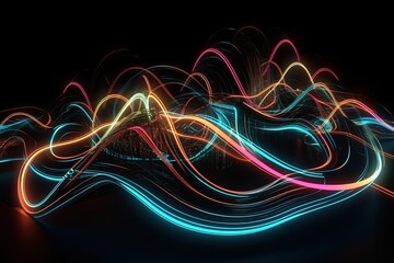 3d render, abstract geometric neon background, glowing lines, Generative AI