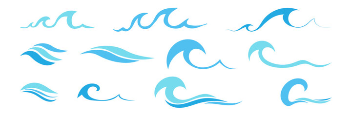 Sea waves. Waves. Set. Vector illustration on a white background.