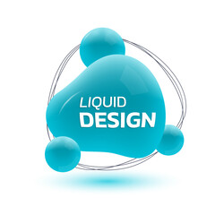 Sticker - 3d abstract liquid shape. fluid badge or logo. modern organic bubble design for banner or poster. dy