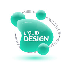 Sticker - 3d abstract liquid shape. fluid badge or logo. modern organic bubble design for banner or poster. dy