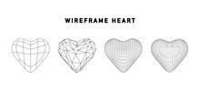 Wireframe Heart With Connected Lines. Abstract 3d Grid Design PNG. Technology Style. Different Structure Of The Grid Frame