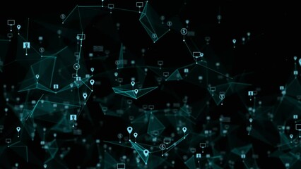 Wall Mural - plexus with hud elements. abstract background with figure . 4k loop animation.