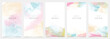 © TWINS DESIGN STUDIO - Watercolor art background cover template set. Wallpaper design with paint brush, colorful, brush stroke, pastel, gold texture. Abstract illustration for prints, wall art and invitation card, banner.