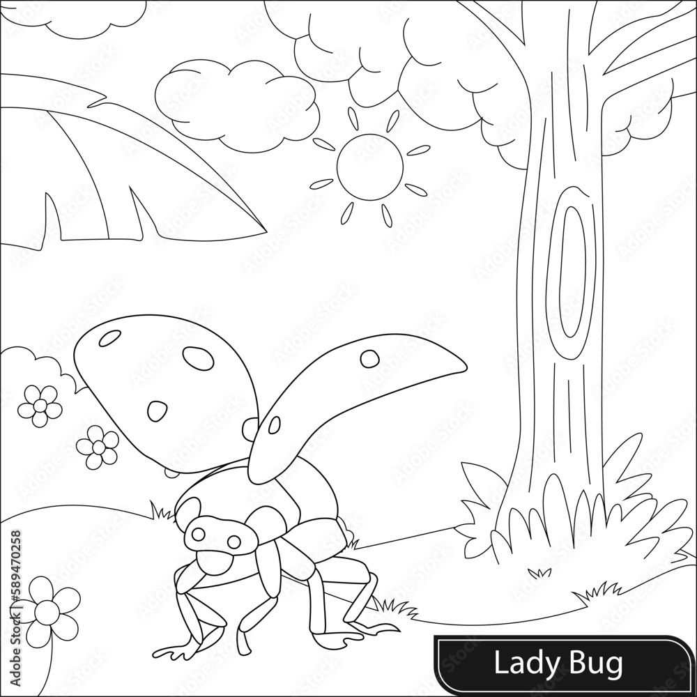 Ladybug coloring page for kids Stock Vector | Adobe Stock