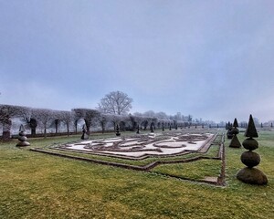 Topiary in a public park during wintertime