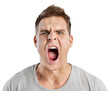 Angry man screaming isolated on white