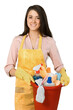 © BillionPhotos.com - Friendly Young Charwoman Holding Accessories for Cleaning  - Isolated