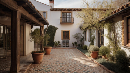 Poster - A Spanish villa with a tiled roof and a courtyard Generative AI