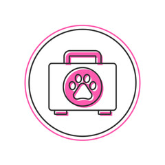 Canvas Print - Filled outline Pet first aid kit icon isolated on white background. Dog or cat paw print. Clinic box. Vector