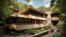 A Frank Lloyd Wright House With Organic Architecture Generative AI