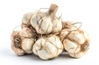 Garlic bulbs in macro photo showcase their intricate roots and thin papery skin. Generative AI
