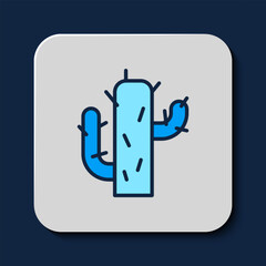 Sticker - Filled outline Cactus icon isolated on blue background. Vector