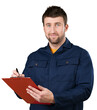 © BillionPhotos.com - Delivery man with clipboard on light background