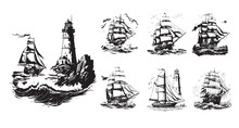 Boat, Ship, Sailboat Vector Illustration On A White Background. Vector Illustration Silhouette Svg.