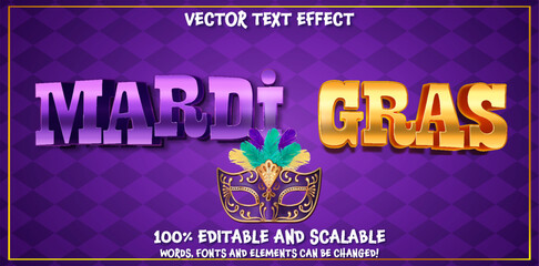 Wall Mural - Mardi Gras editable text effect in modern trend style