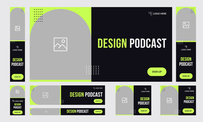 Wall Mural - Set of web banner template design for social media posts, podcast minimal web banner template, editable vector eps 10 file format