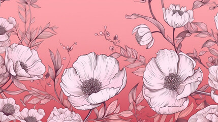 Wall Mural - Flower blossom pattern on pink background diagrammat Generative AI