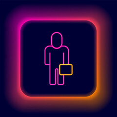 Poster - Glowing neon line Businessman icon isolated on black background. Business avatar symbol user profile icon. Male user sign. Colorful outline concept. Vector