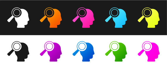 Sticker - Set Magnifying glass for search job icon isolated on black and white background. Recruitment or selection concept. Search for employees and job. Vector