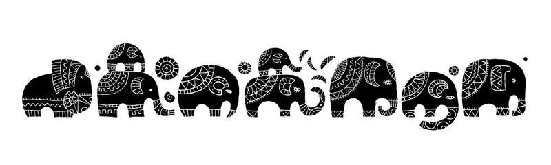 Poster - Elephant family, black silhouette isolated on white. Ethnic ornament. Art for your design