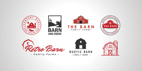 set bundle of barn barn house water warehouse factory storage farm house farmland logo, illustration