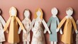 © QuietWord - paper craft women dolls holding hand together, generative Ai