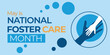 National Foster Care Month. Illustration of helping hand. Blue themed vector banner.
