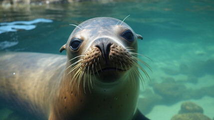 Wall Mural - A friendly sea lion with a funny snout Generative AI